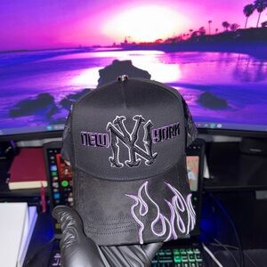 Black New York Cap with Purple Flames
